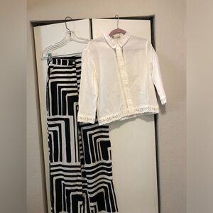 Zara Black and White Wide Leg Pants